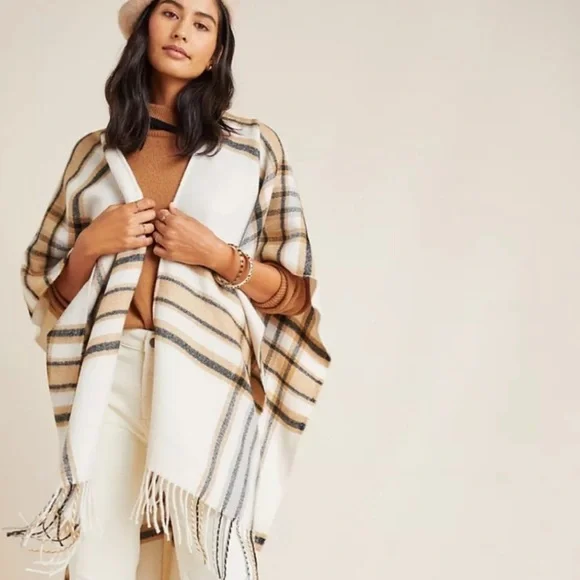 Anthropologie | Plaid wrap with fringe | One Size - Picture 3 of 9